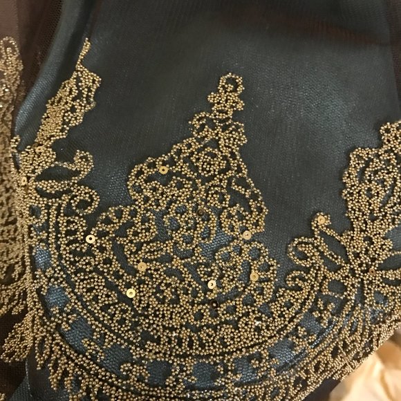 Adrianna Papell | Beaded Gold Green Tulle Dress - Picture 7 of 13